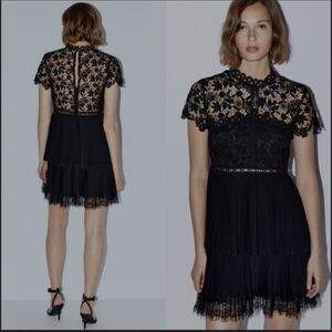 Zara Black Lace Pleated Layer Mini Dress Size Medium